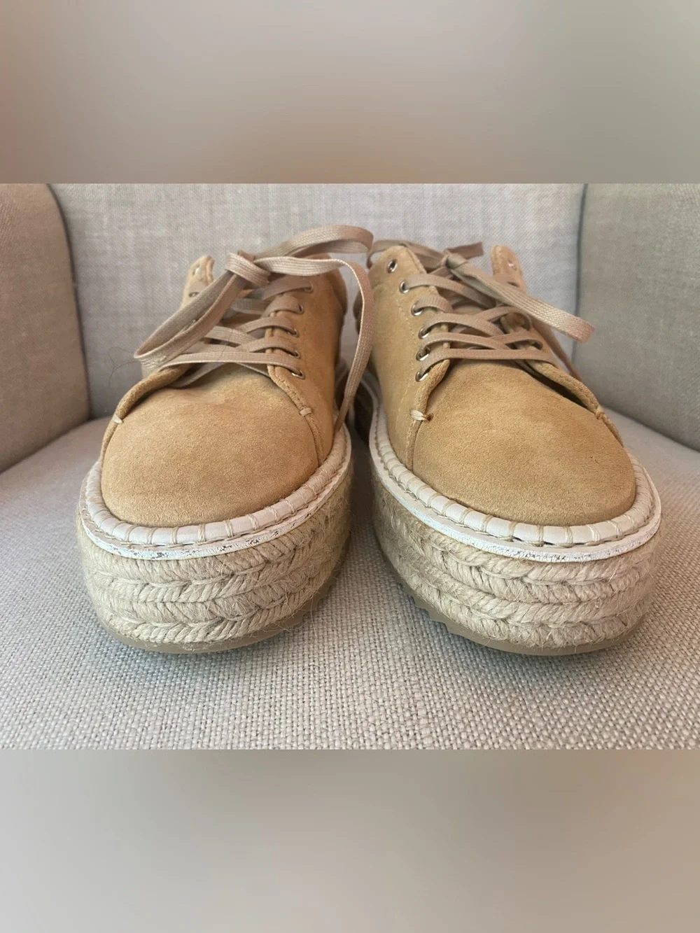 Rag & Bone Kent Platform Espadrille Suede Sneakers Dune Women's Sz 38  US 8